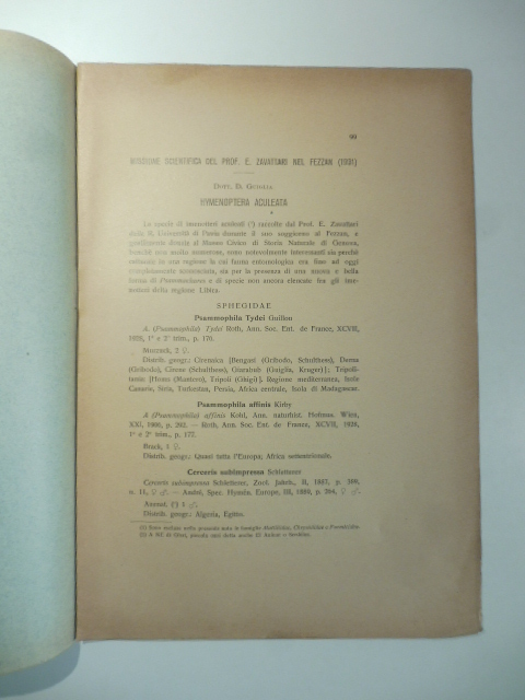 Missione scientifica del Prof. E. Zavattari nel Fezzan (1931). Hymenoptera aculeata